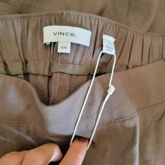NWOT Vince Women Olive Green Linen Blend Pull On Straight Leg‎ Pants XXL - Picture 7 of 9